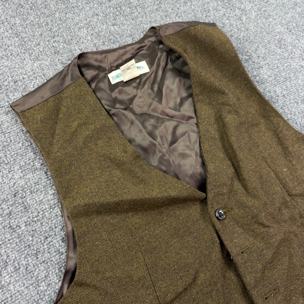 Banana Republic Vest M Brown Wool Tweed V-Neck Button Front Mens